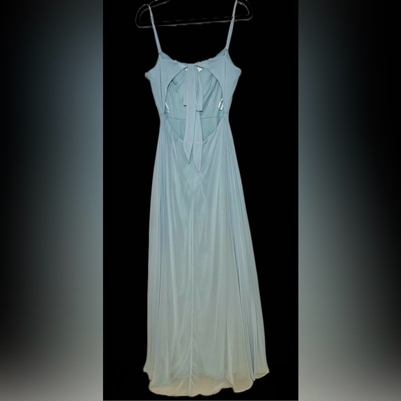 NWT Dessy Collection Tie-Back Cutout Maxi Dress, Front Leg Slit in Mist, Size 4R - Picture 6 of 16